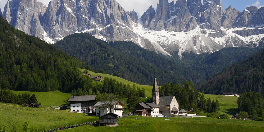 valley with mountains in Dolomites, one of the best place for rock climbing and rappelling