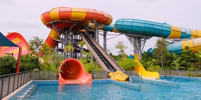 View if the thrilling slides and rides inside the water park