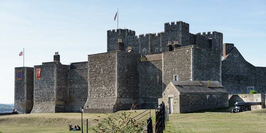 A scenic view of Dover Castle, a fort in Europe with its medieval architecture and grandeur