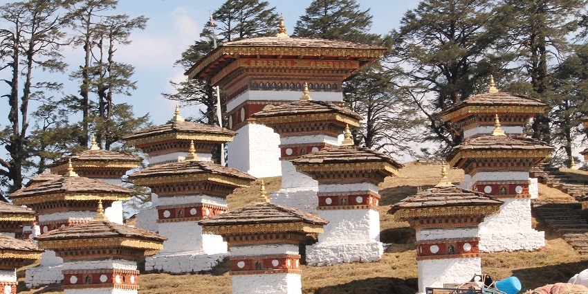 An image showing Druk Wangyal Chortens, a famous place near Dochula Pass, in Bhutan.