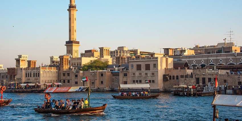 An image of Dubai Creek, a popular attraction to visit around the Jain temple in Dubai.