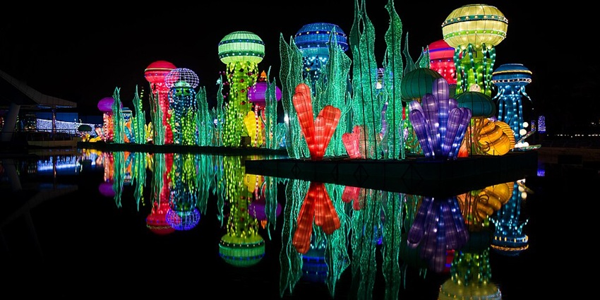 Walk through a dazzling display of glowing art installations and sculptures.