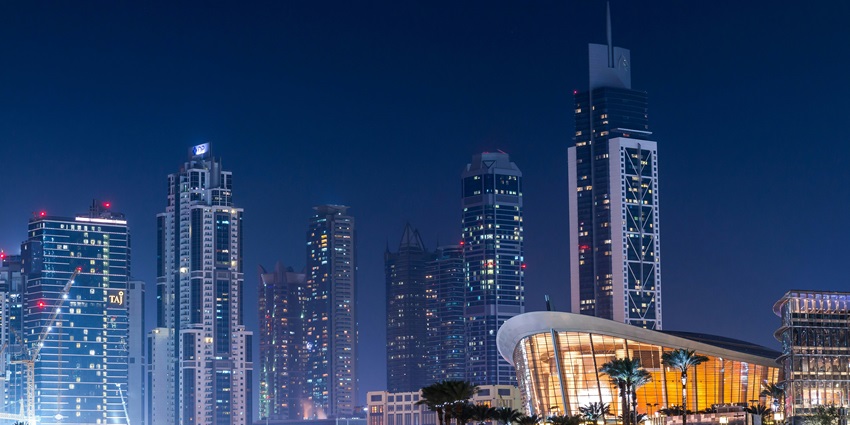 An image showing a city view of Dubai, United Arab Emirates, with its modern skyline and buildings