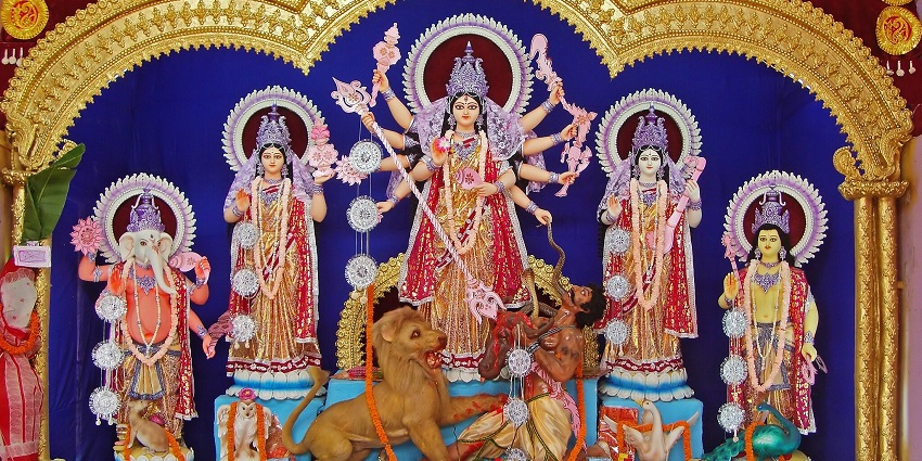 An image of the Durga Puja celebrations, also known as Durgotsava or Sharodotsava
