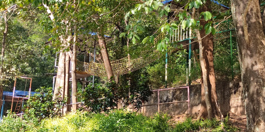 A bustling scene at an Eco Park Adventure Park in Kolkata.