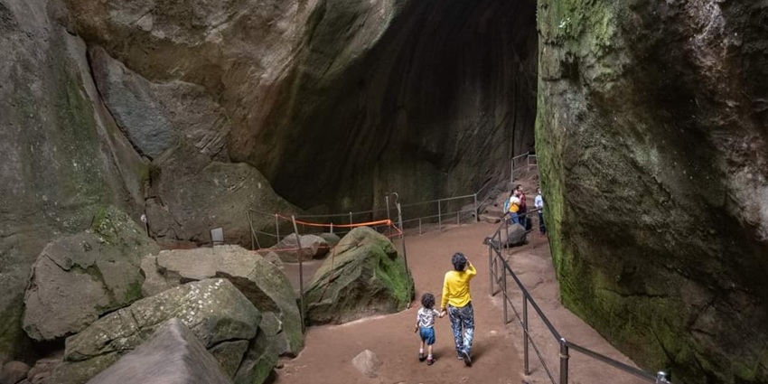 An image of the entrance point of Edakkal Caves near Heart Lake in Wayanad, Kerala.