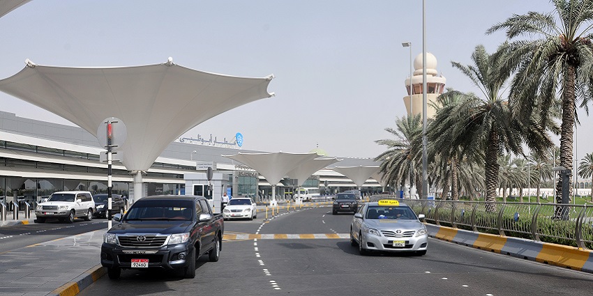Light traffic at a driveway in front of the Abu Dhabi International Airport in the UAE.