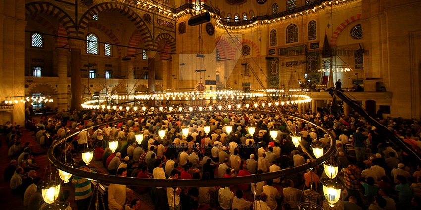 A massive gathering in a mosque in Istanbul on the occasion of Eid Festival in April.
