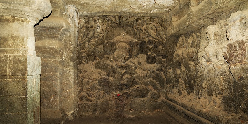 Striking rock cut caves in Elephanta vividly showcase ancient sculptures and timeless art.