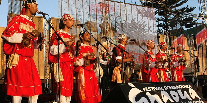 A performance at the Essaouira Gnaoua Festival, a cultural music festival in Morocco.