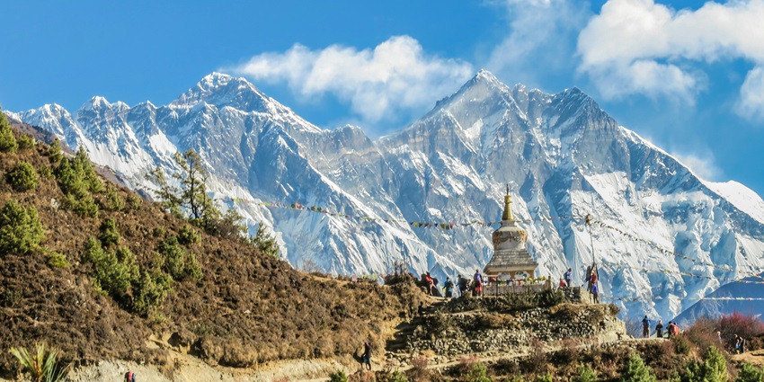 A trekking trail leading to Everest Base Camp, an iconic route for trekking in October