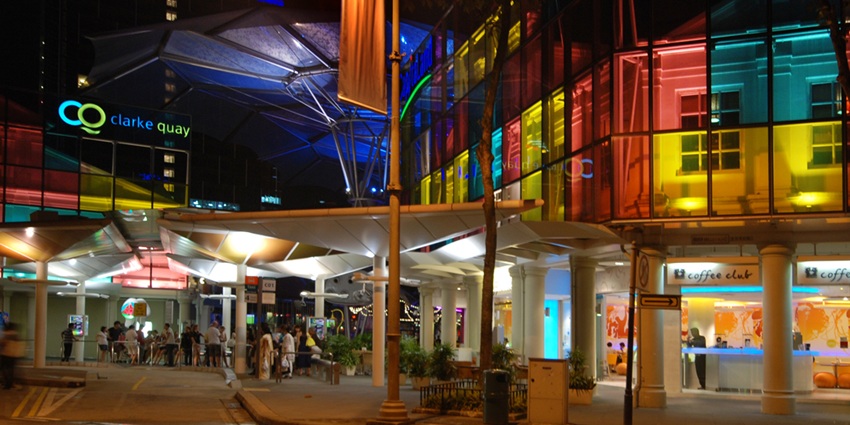 Lively night scene at clarke quay singapore.