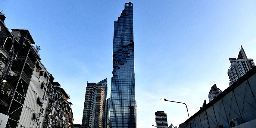 Panoramic view of the city from the Glass Skywalk at Mahanakhon Skywalk.