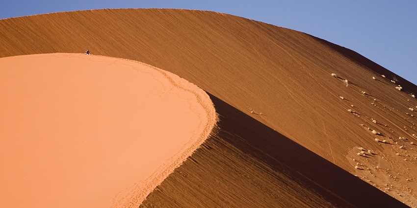 A breathtaking image of the golden dunes of the Namib Desert in Angola.
