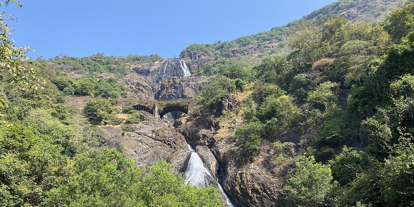 Scenic image of the beautiful Dudhsagar waterfalls in Goa