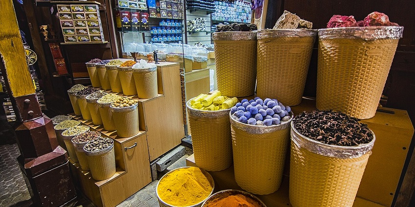 Spice Souq at Dubai Creek, offering colourful spices and unique things to do in Dubai Creek