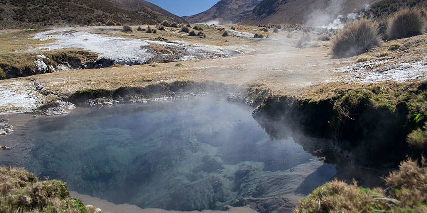 A view of the hot springs located at the volcanic landscapes in the Great Rift Valley