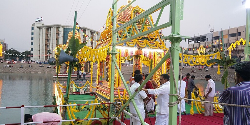 An image of a decorated float on Float Festival,one of the festivals in February in India.