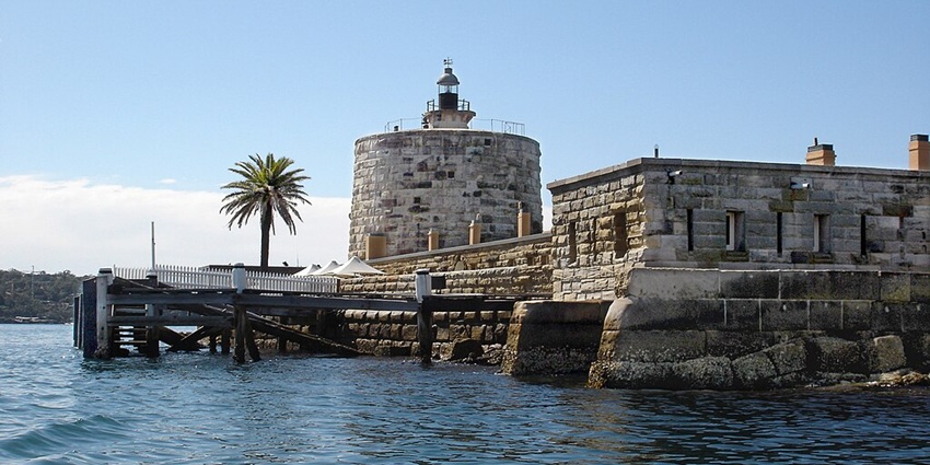 A side view of Fort Denison with a view of the surroundings with clear water flowing