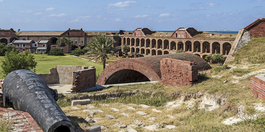 A canon and a brick tunnel spotted at Fort Jefferson, one of the world’s biggest forts