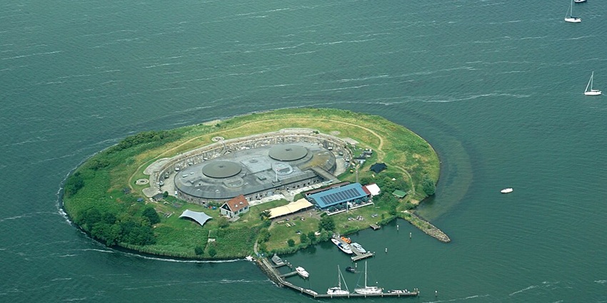 A complete aerial view of the fort Pampus, which is one of the famous water fort