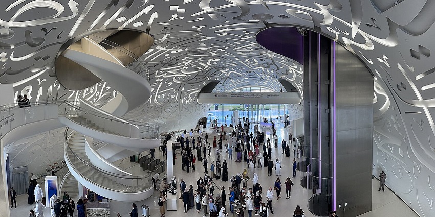 A visionary exhibition featuring futuristic innovations and technological advancements.