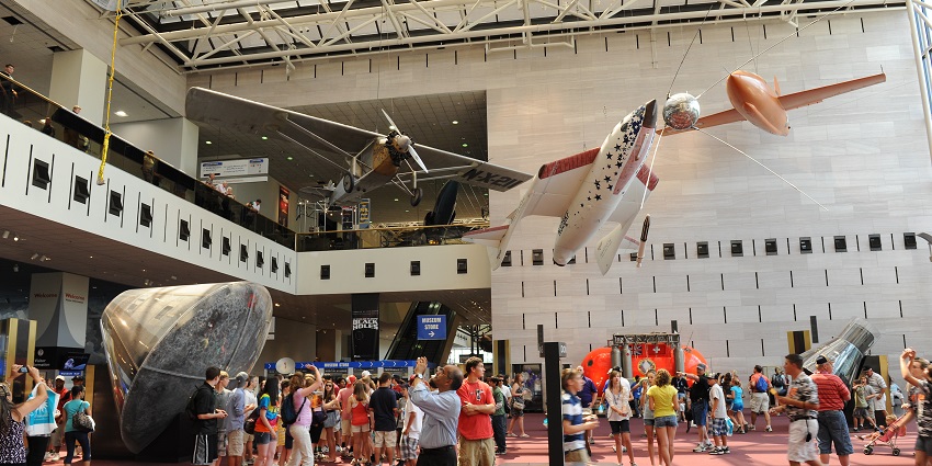 An image of the an exhibition on space travel similar to the Museum of the Future