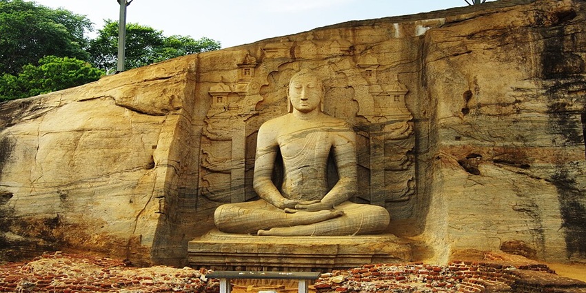 A view of the huge statue of Lord Buddha, a place to visit in Polonnaruwa