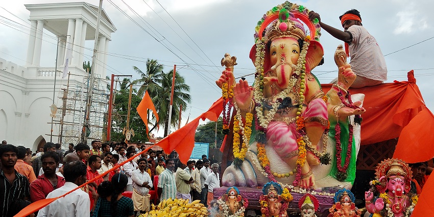 An image showing people celebrating Ganesh Chaturthi, one of the major festivals.