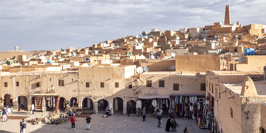 Traditional architecture in Ghardaïa, a UNESCO World Heritage Site and a unique tourist attraction in Algeria.