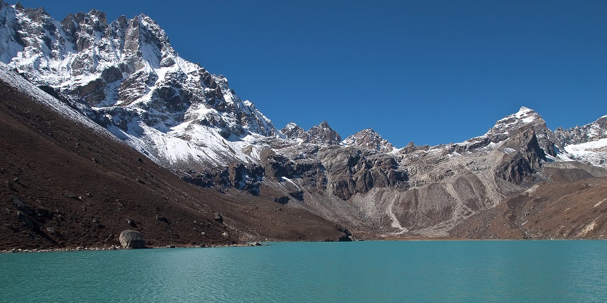 An image of Gokyo Lakes, including Dudh Pokhari, a high-altitude glacial lake in Nepal.