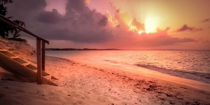 Setting sun at the Grace Bay, Providenciales, one of the cleanest beaches in the world.