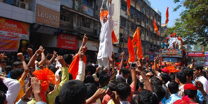 An image showing a vibrant procession during the Gudi Padwa festival.