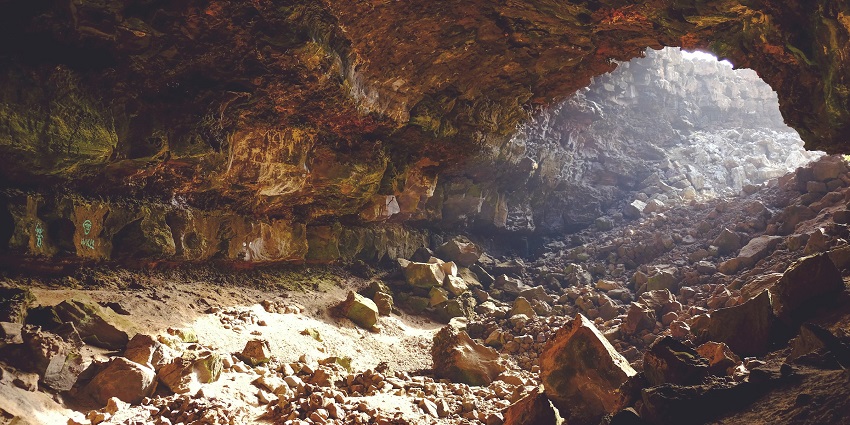 Gunns Plains Cave, cathedral-like ceiling, showing the cave's height and formations.