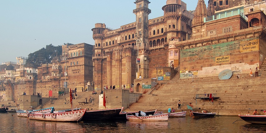 An image of the ghats of holy river Ganga, at the Hindu festival of Guru Purnima.