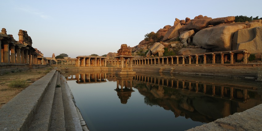 A sacred tank located on the eastern side of an ancient monument in Hampi Open Air Museum.