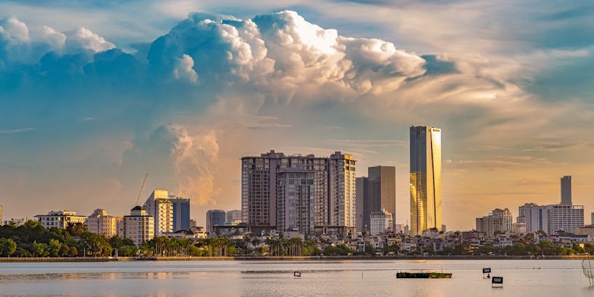 Golden sunset over Hanoi skyline, a top pick for places to visit in September in Asia