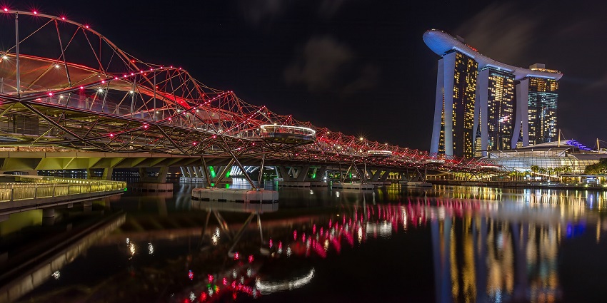 The Helix Bridge, generally known as "The Helix," is a pedestrian bridge in the Marina Bay.