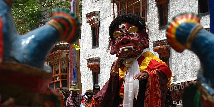 An image of the historical Hemis monastery monk festival in the city of Ladakh, Himalayas