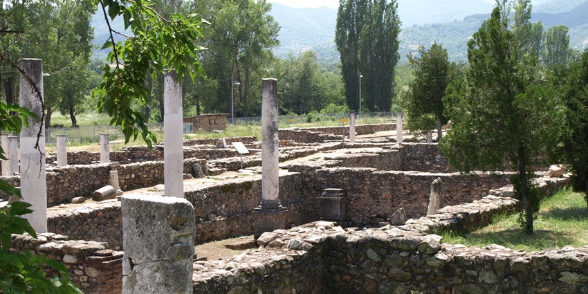 Ancient ruins of Heraclea Lyncestis with stone columns and mosaic floors–places to visit in north macedonia