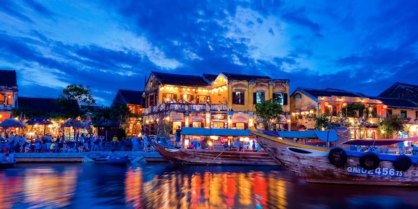 Old buildings in Hoi An show a mix of Chinese, Japanese, and Vietnamese architecture.