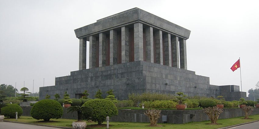 An image of Ho Chi Minh's Mausoleum in Vietnam near the Tran Quoc Pagoda Hanoi