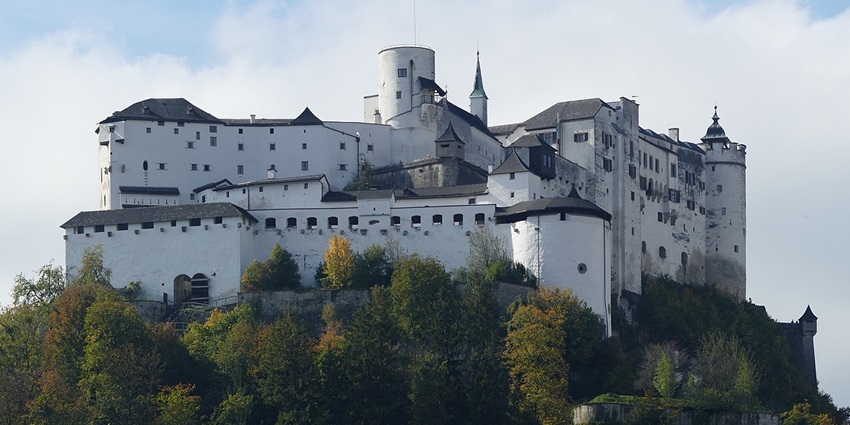 View of Hohensalzburg Fortress from the northeast, showcasing its medieval architecture.