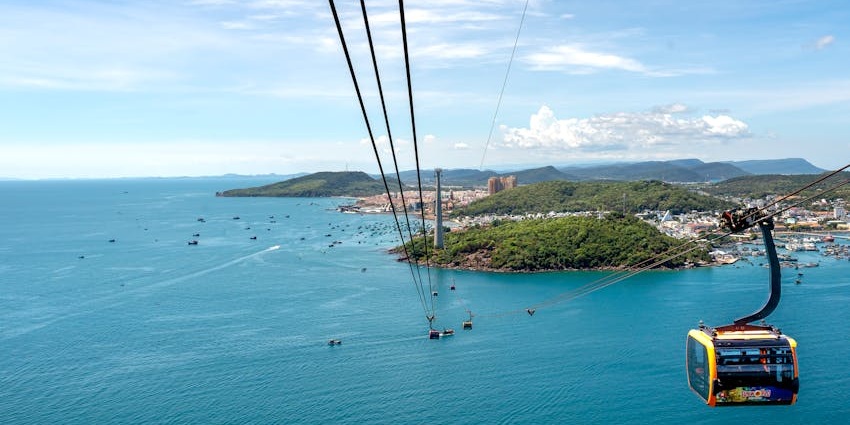 The scenic Hon Thom Cable Car journey offering panoramic views of Phu Quoc's archipelago.