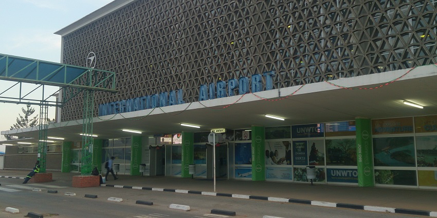 The photo of the entrance of Lusaka International Airport was taken in 2015 in Zambia