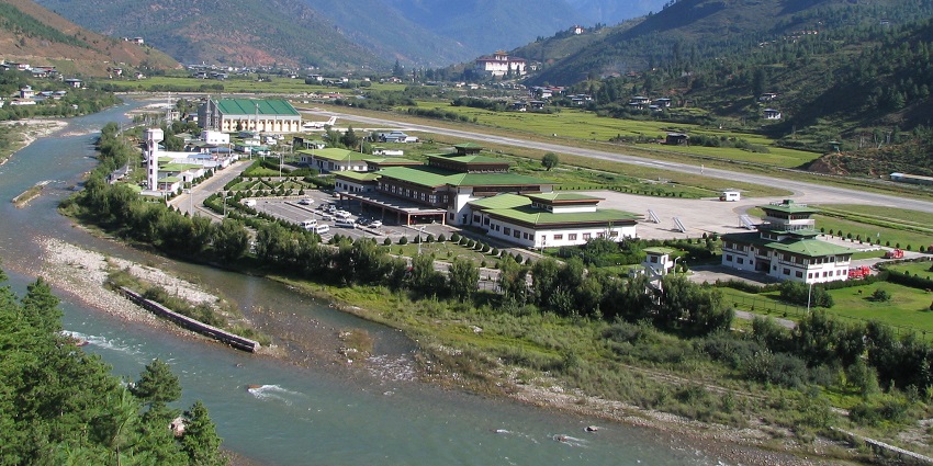 An image showing Paro International Airport, a notable site along Bhutan’s highway.