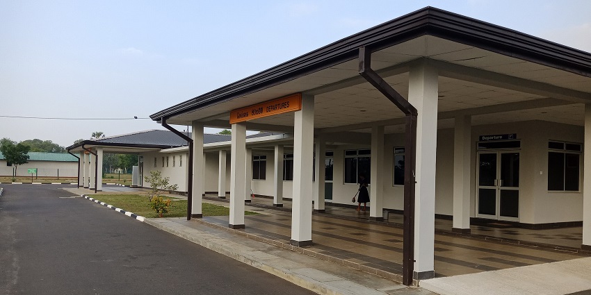 The entrance to the Batticaloa International Airport, the nearest airport to Arugam Bay.