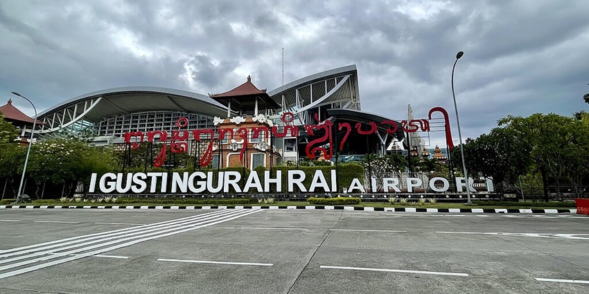 Entrance of Ngurah Rai International Airport in Denpasar, located around 40 kilometers.
