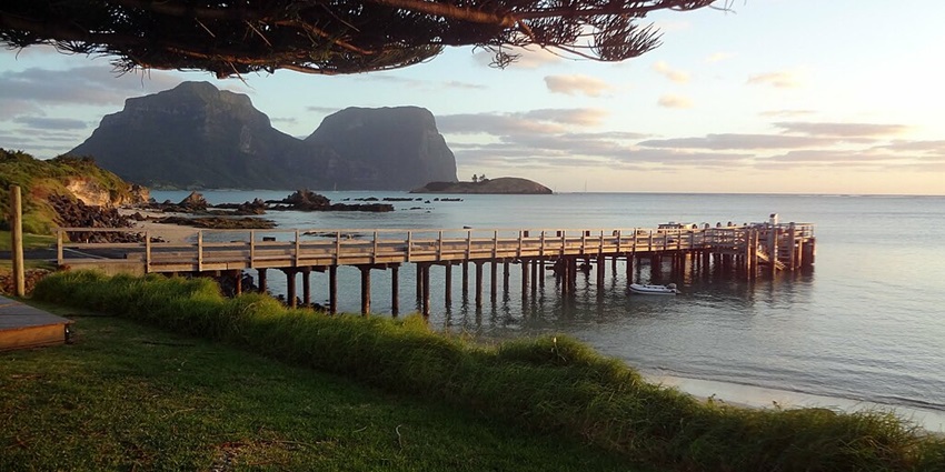 View of a bridge at the North Bay Reef at Lord Howe Island, highlighting the shoreline.