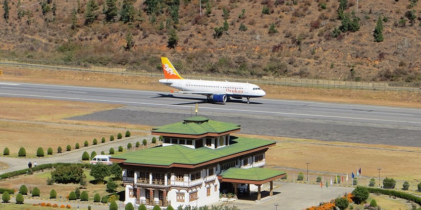 A view of the Paro International Airportm a taxi from here makes this tower easily accessible